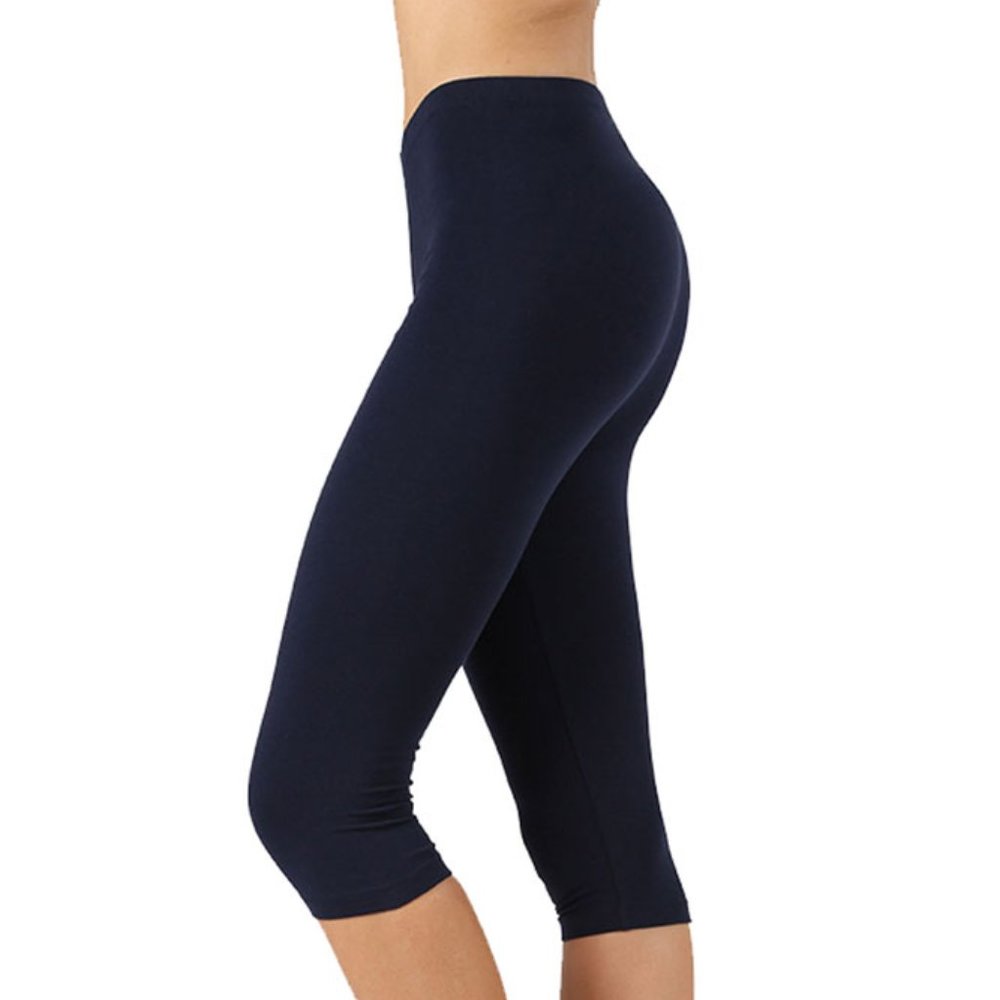 Navy Cotton Spandex Capri Leggings (Small Only)